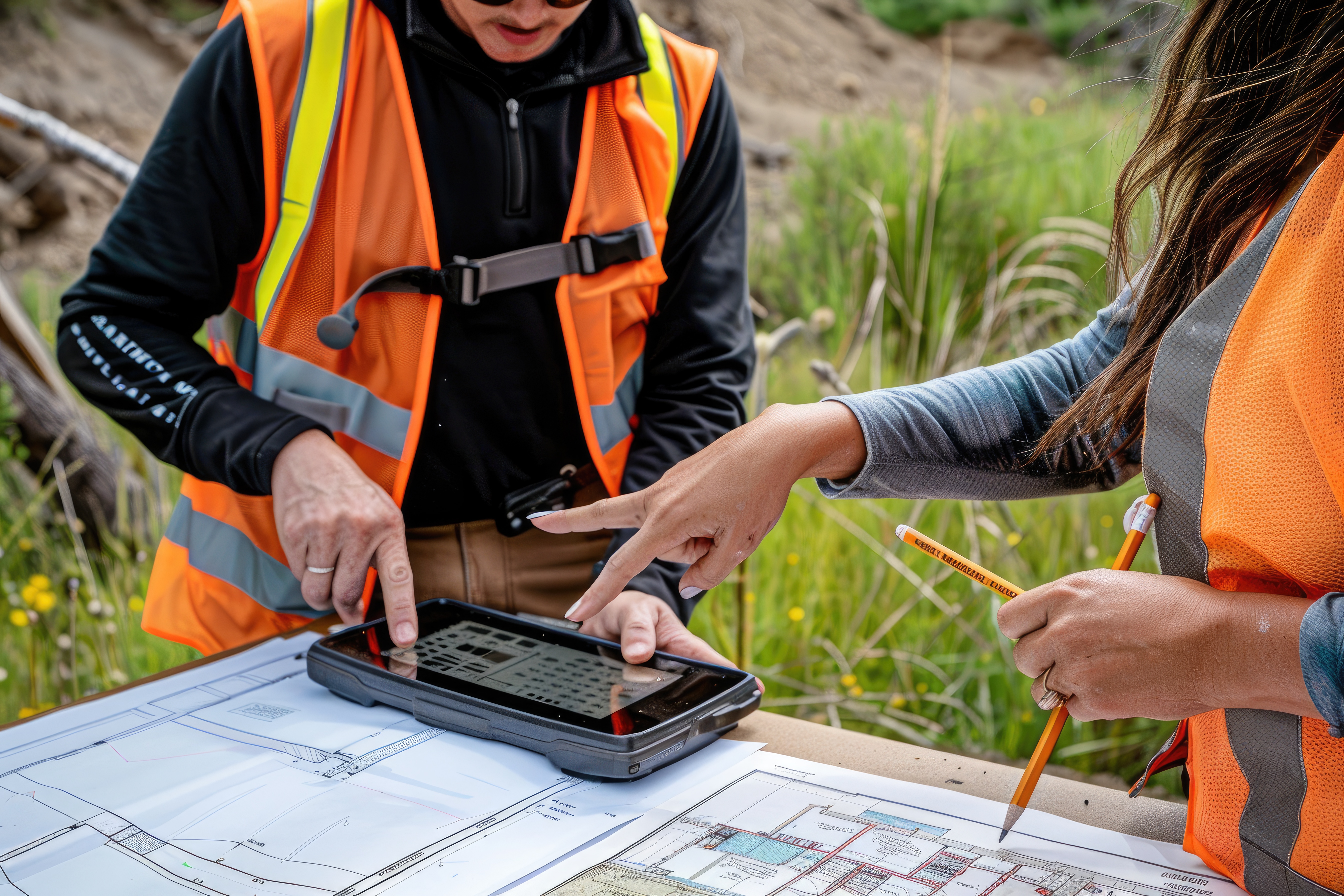 construction workers reviewing plans