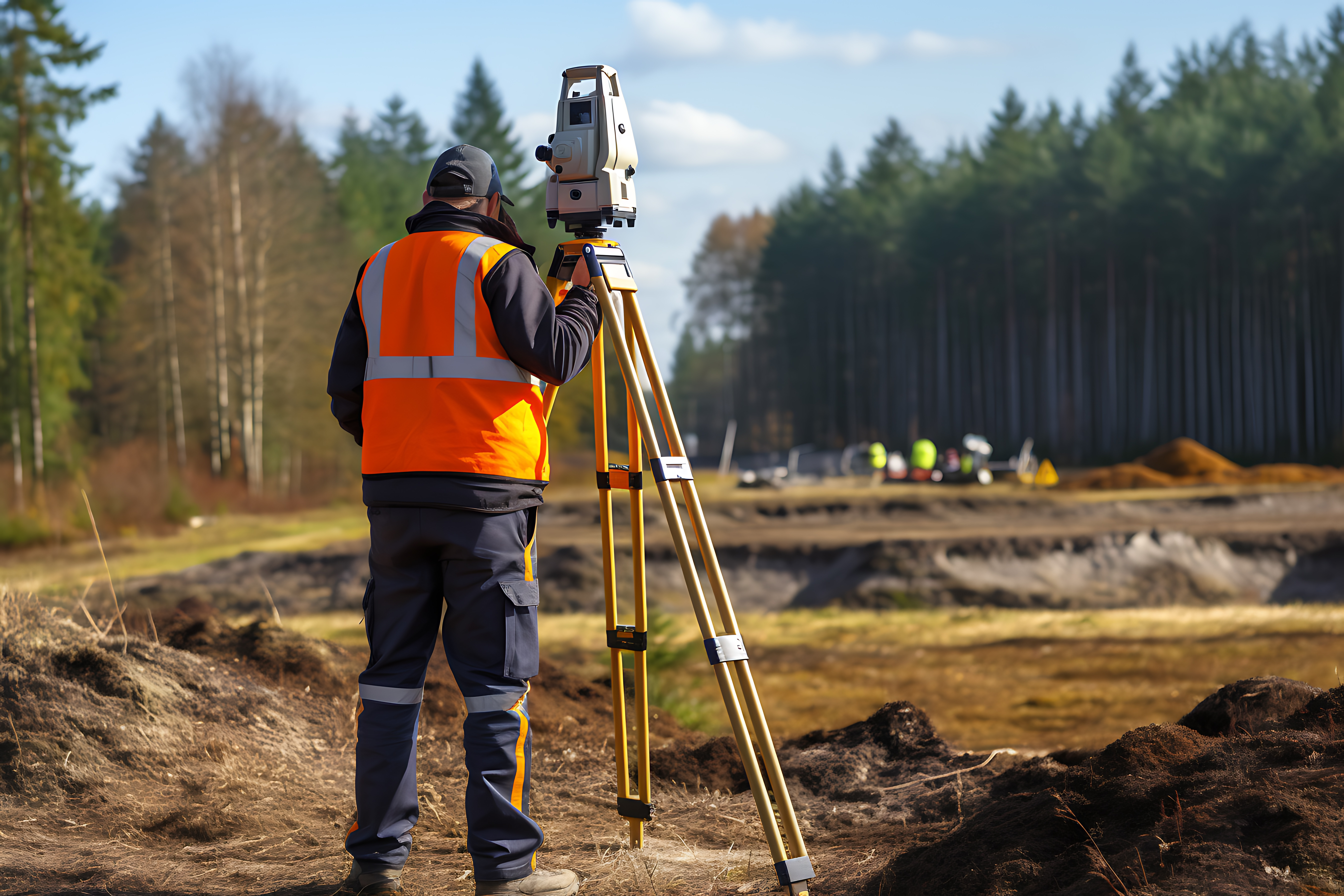 surveyor using total station measure land levels ai image